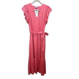 NWT Current Air Coral Midi Dress Ruffle Sleeves Waist Tie Easter Church Sz S